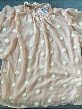Yuni Blush Pink Pom-Pom polka dot top